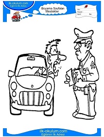 Çocuklar İçin Trafik-Polisi Boyama Sayfaları 
